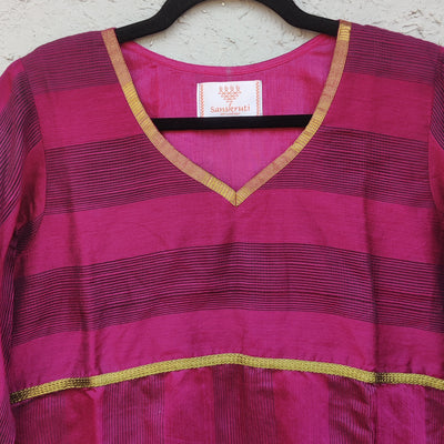 (2XL ) LEKHA - Cotton Silk Purple Neck Detailing Kurta