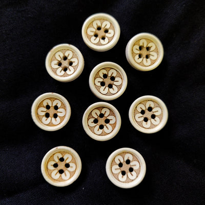 Light Color Wooden Button With Flower Carving
