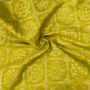 Light Green Brocade With Gold Checks And Flower Motifs Handwoven Fabric