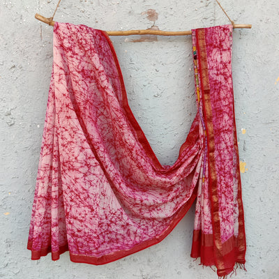 MADHUBALA- Pure Maheshwari Batik Saree With A Beautiful Hand Block Painted Pallu Pink