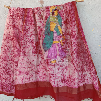 MADHUBALA- Pure Maheshwari Batik Saree With A Beautiful Hand Block Painted Pallu Pink