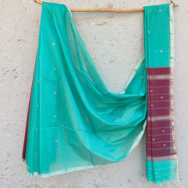 MAHESHWARI - Pure Maheshwari Light Blue With Purple Saree