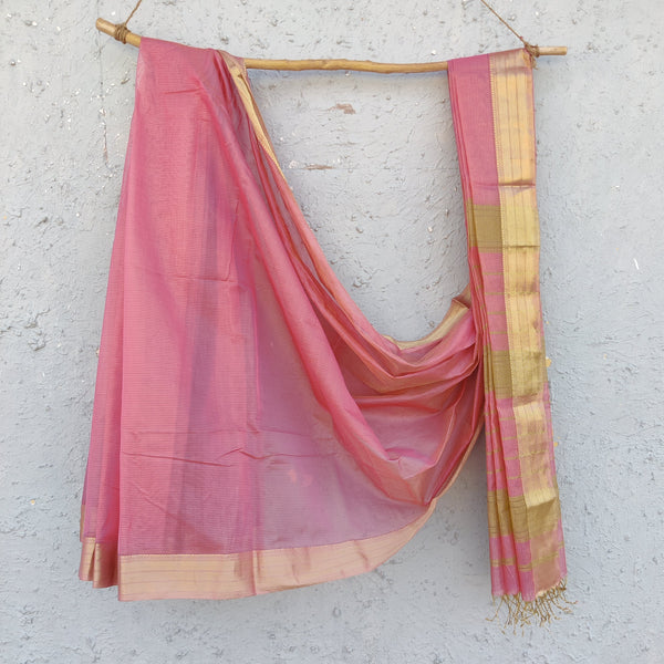 MAHESHWARI - Pure Maheshwari Pastel Pink Gold Zari Saree