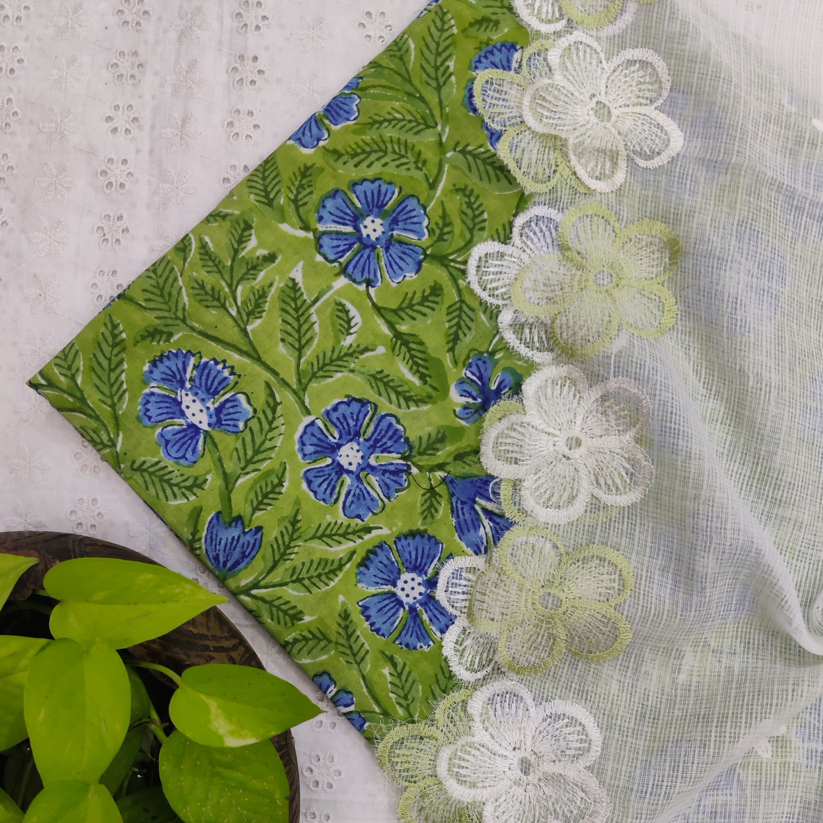 MEERA - Pure Cotton Jaipuri Top Fabric With Flower Scalloped White Kot ...
