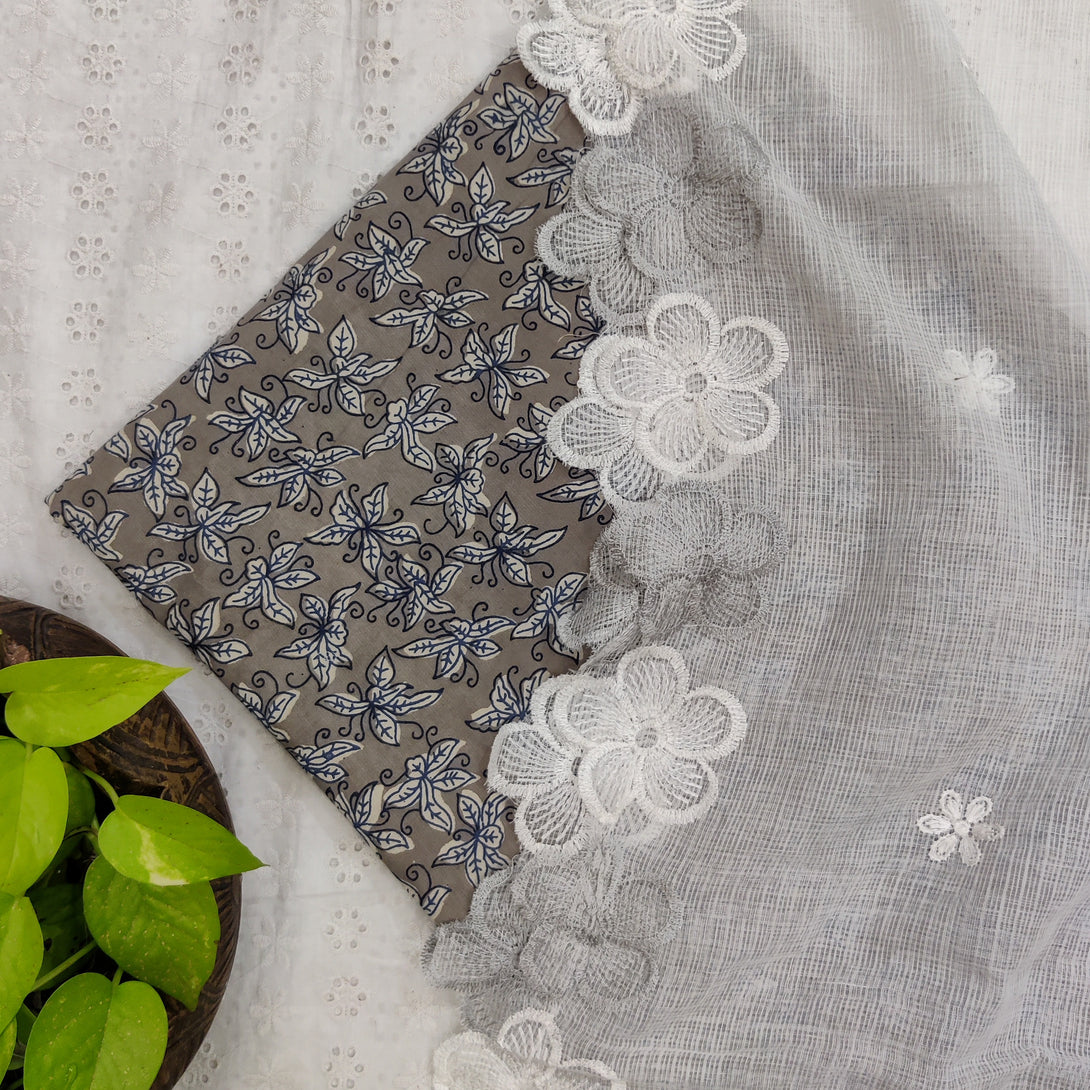 MEERA - Pure Cotton Jaipuri Top Fabric With Flower Scalloped White Kot ...