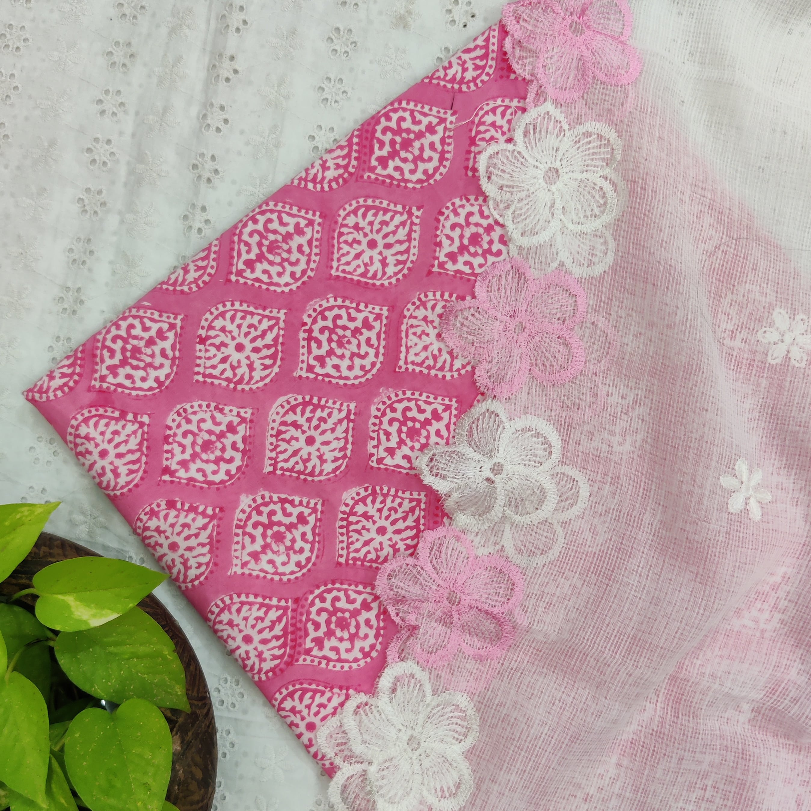 MEERA - Pure Cotton Jaipuri Top Fabric With Flower Scalloped White Kot ...