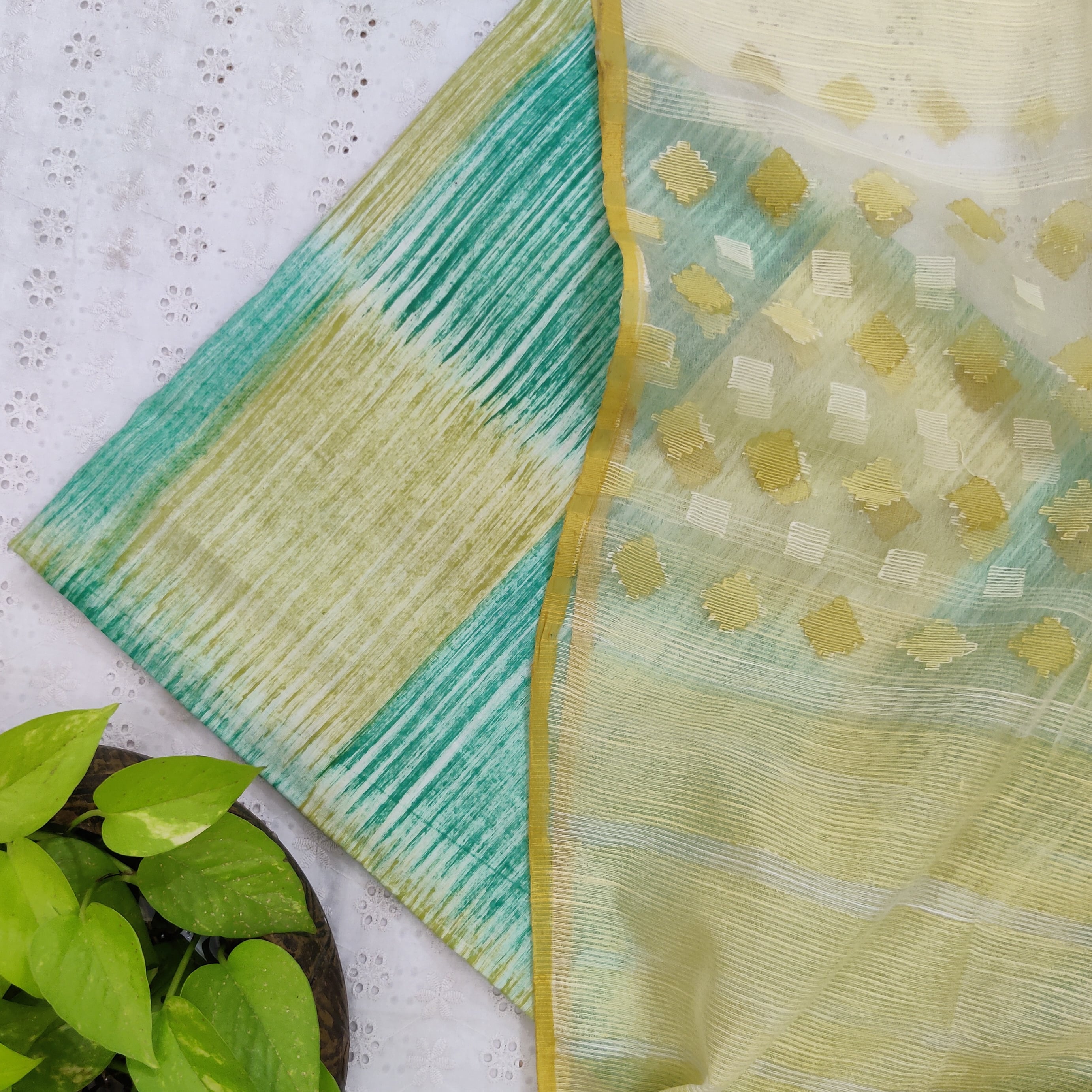 MEERA - Pure Cotton Jaipuri Top Fabric With Semi Organza Dupatta Shade ...