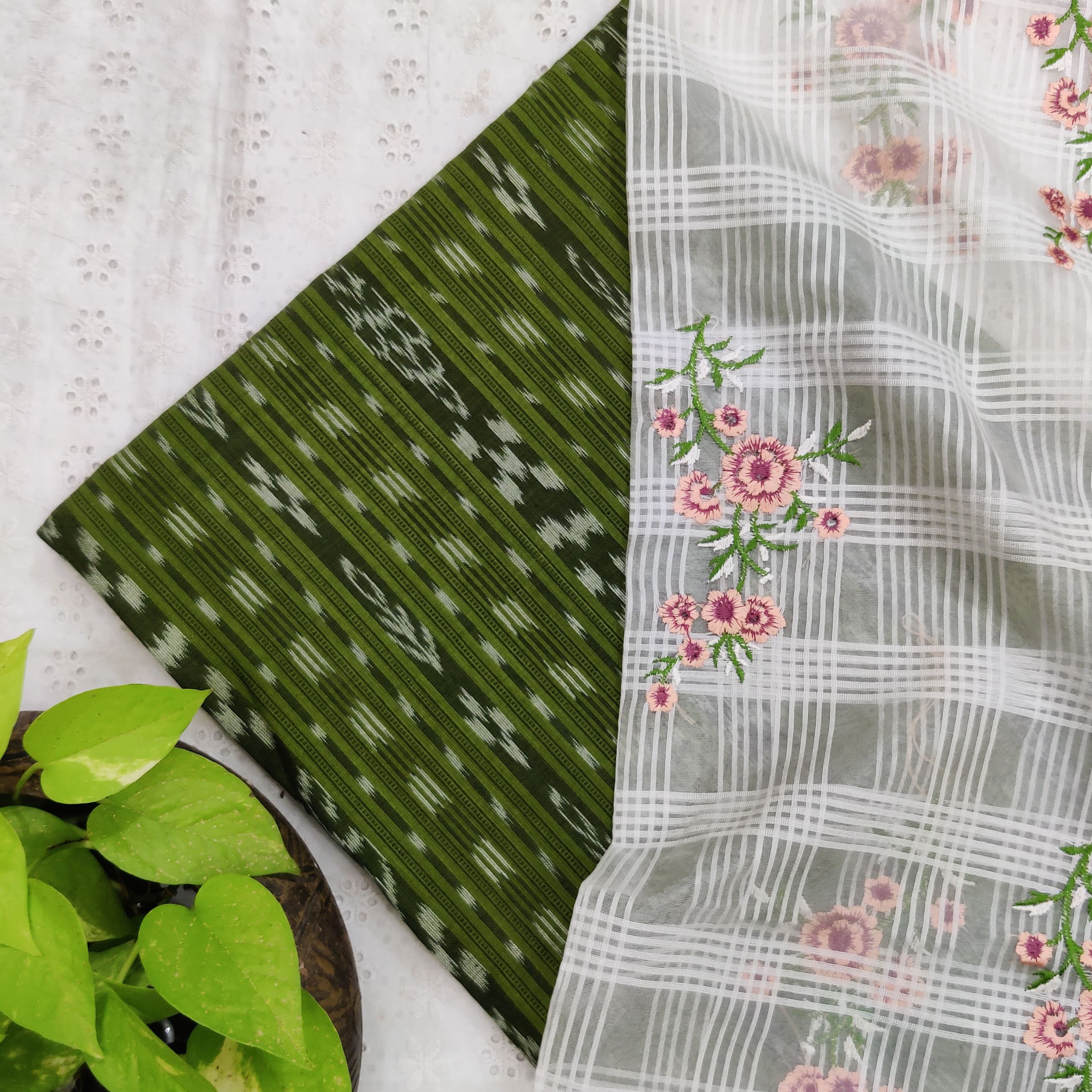 MEERA - Pure Cotton Sambhalpuri Top Fabric With Embroidered Organza Du ...