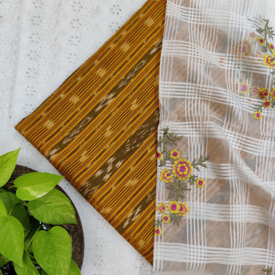 MEERA - Pure Cotton Sambhalpuri Top Fabric With Embroidered Organza Dupatta Mustard