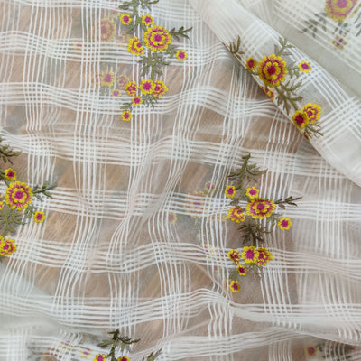 MEERA - Pure Cotton Sambhalpuri Top Fabric With Embroidered Organza Dupatta Mustard