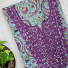 MEGHA - Pure Cotton Jaipuri Hand Block Printed Fabric With Embroidered Yoke Light Blue With Purple Kairi Pre Designed Kurta Fabric