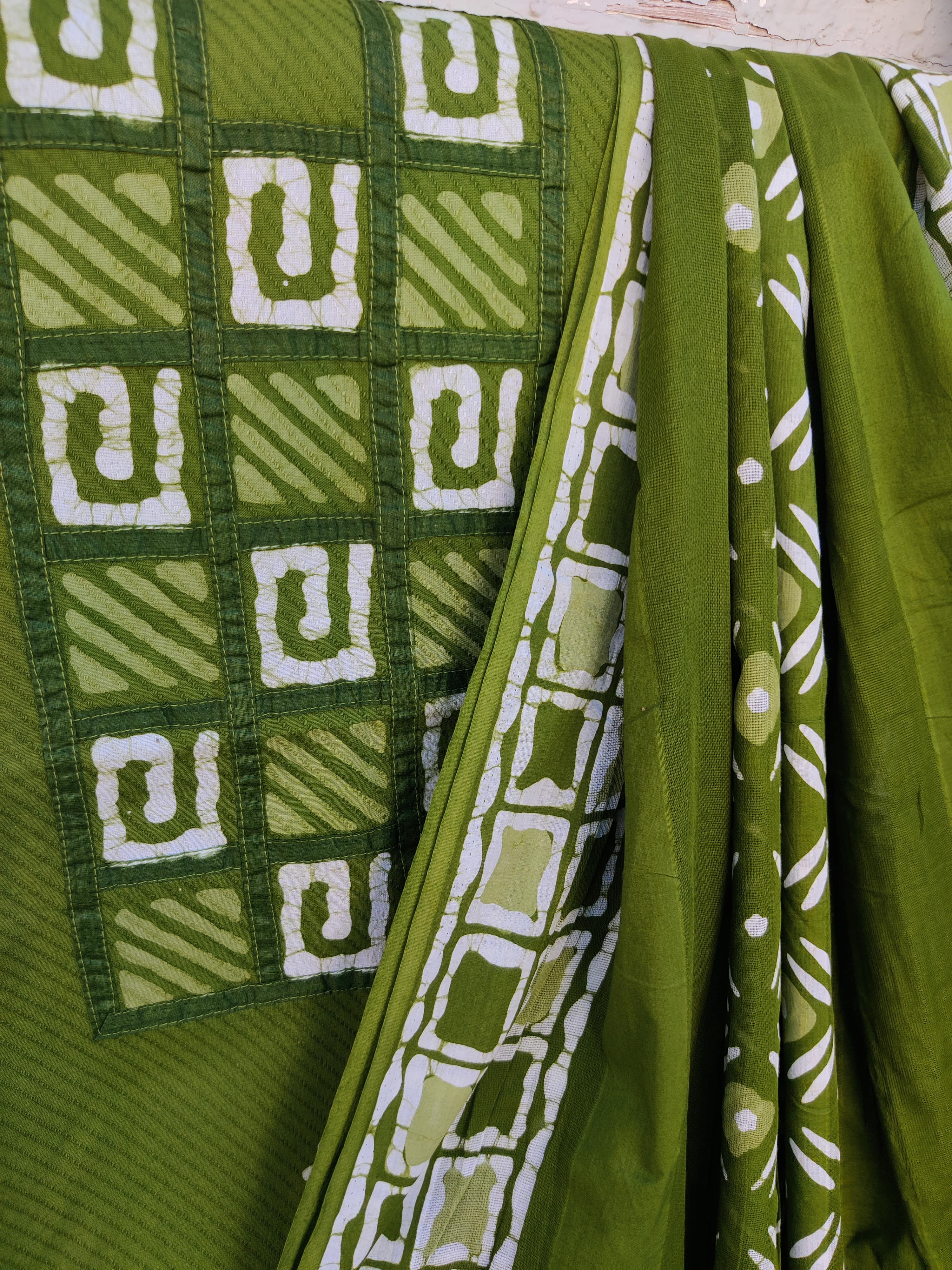 MOHINI - Pure Cotton Green Jacquard Top With Batik Yoke With Pure Cott ...