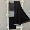 MUKTA - Pure Cotton Grey Jacquard Handloom Top With Black Mirror Work Yoke Plain Black Bottom And A Cotton Dupatta