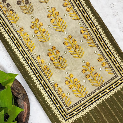 MWNAKA-Pure Cotton Handloom Green With Intricate Yoke Pre Designed Unstitched Kurta Fabric