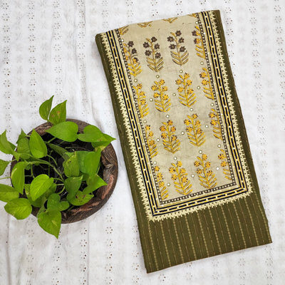 MWNAKA-Pure Cotton Handloom Green With Intricate Yoke Pre Designed Unstitched Kurta Fabric