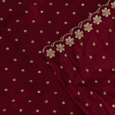 MaroPrecut 1.80 meter Slub Silk Cotton With Gold Zari Butti With One Side Scalloped Border Embroidered Fabric