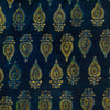 Modal Cotton Ajrak Blue With Green And Cream Spade Motif Hand Block Print Fabric