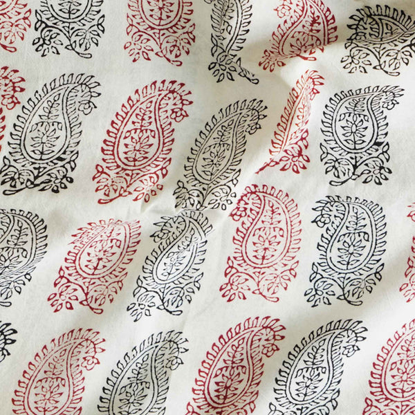 Modal Cotton Bagh With Red And Maroon Kairi Hand Block Print Fabric