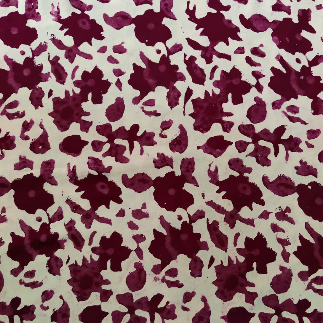 Modal Cotton Batik Dabu Maroon Floral Hand Block Print Fabric – Sanskruti