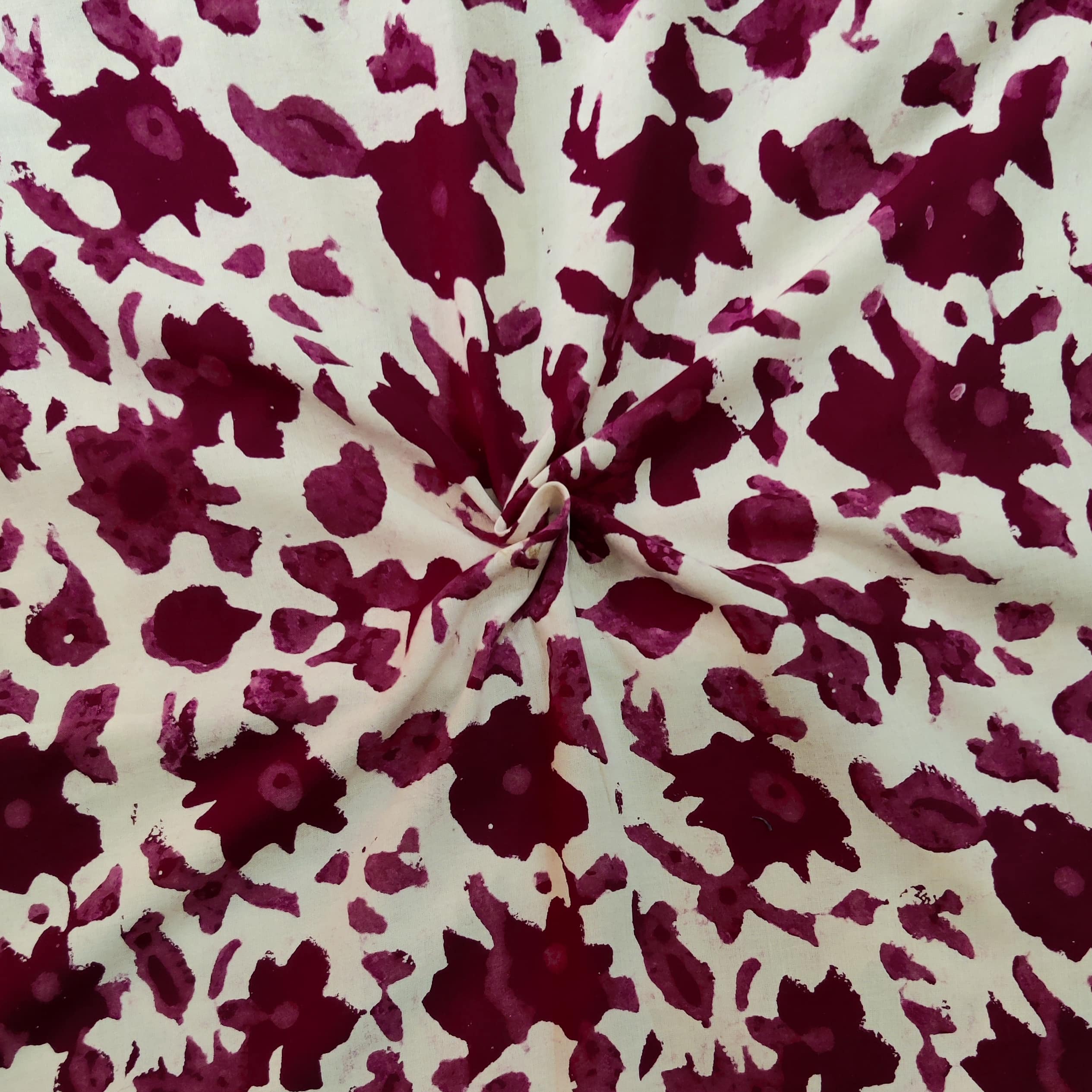 Modal Cotton Batik Dabu Maroon Floral Hand Block Print Fabric – Sanskruti