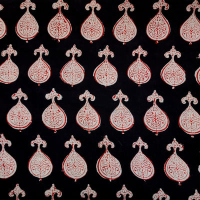 Modal Cotton Black Bagru With Maroon Motifs Hand Block Print Fabric