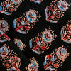 Modal Cotton Ajrak Black With Blue Flower Plant Motif Hand Block Print Fabric