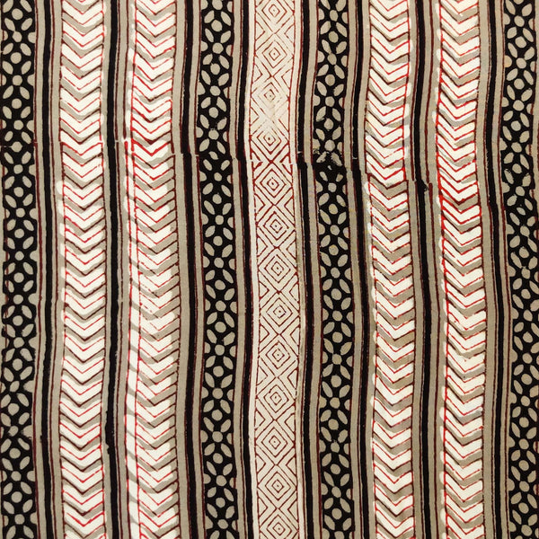 Pre-cut 1.5 meter Modal Cotton Dabu Kashish With Intricate Arrow Head Stripes Hand Block Print Fabric
