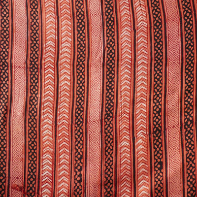 Modal Cotton Dabu Red Black Arrow Head And Geometry Border Stripes Hand Block Print Fabric