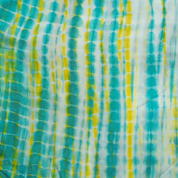 Blouse Piece 1 meter Modal Cotton Shibori Shades Of Sea Green And Yellow Hand Made Fabric