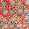 Pre-cut Modal Kalamkari Red With Blue Mustard Lotus Jaal Hand Block Print Fabric ( 1.55 meter )