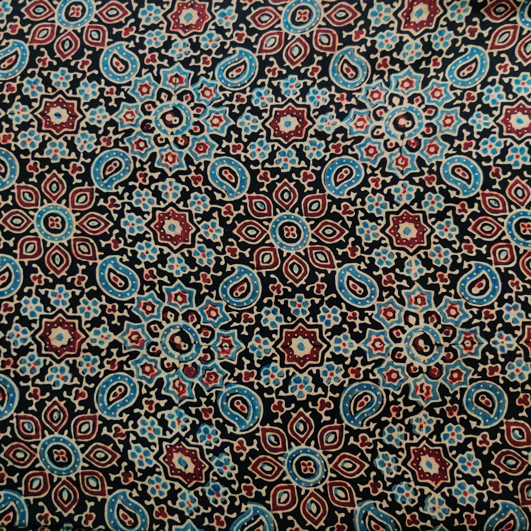 Modal Silk Ajrak Black With Scintillating Stars Hand Block Print Fabri ...