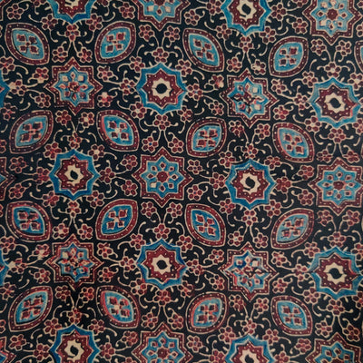 Modal Silk Ajrak Black With Tile Block Print Fabric