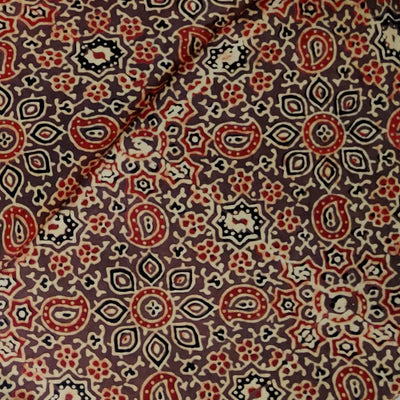 Modal Silk Ajrak Brown With Scintillating Stars Hand Block Print Fabric