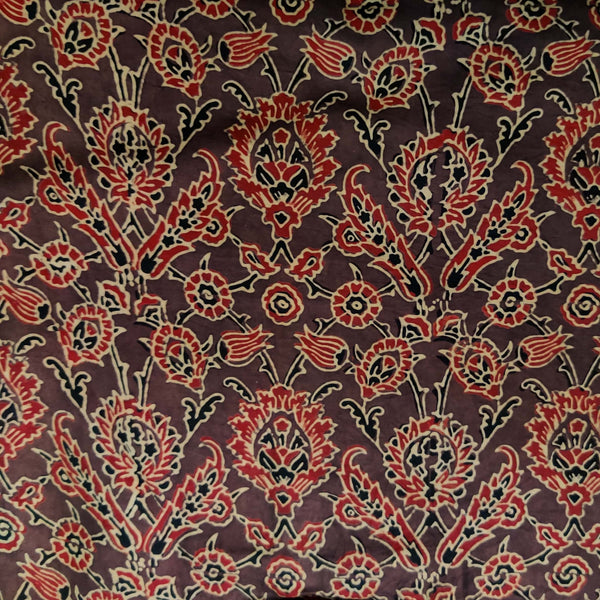Modal Silk Ajrak Brown With Wilderness Hand Block Print Fabric