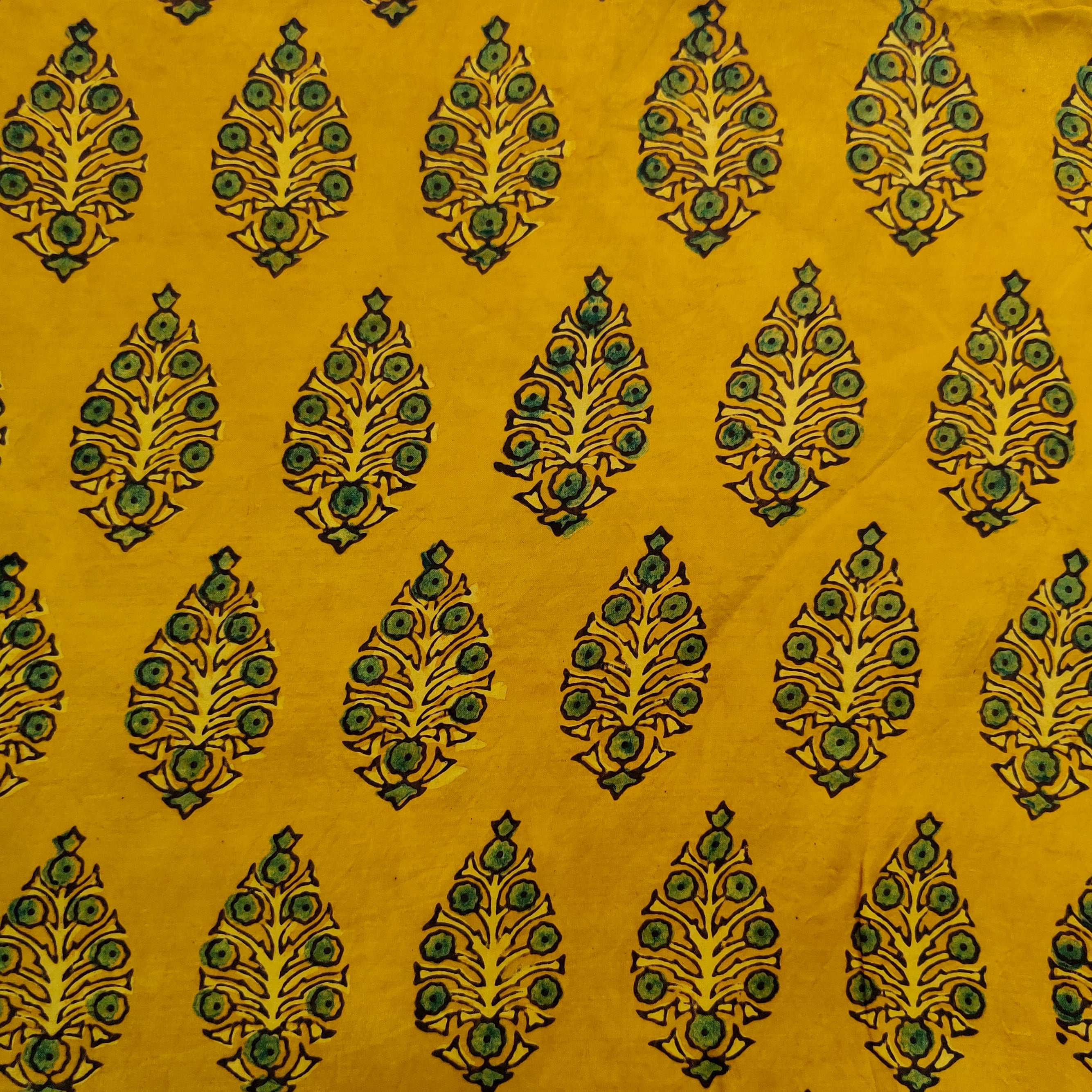 Pre Cut 1.5 Meter Modal Silk Ajrak Haldi Dyed With Pilea Plant Hand Bl ...