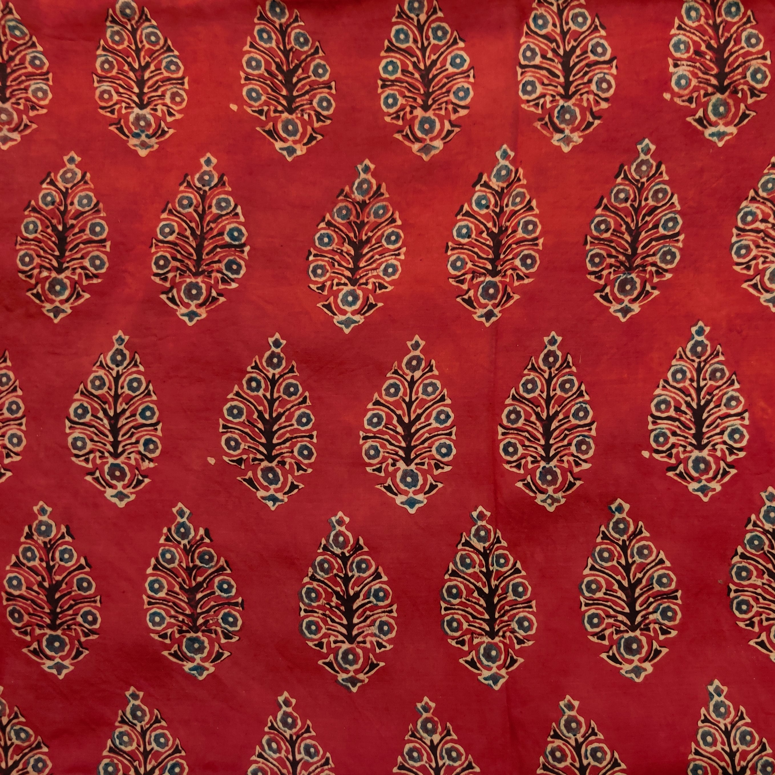 Pre-cut 2.40 meter Modal Silk Ajrak Madder With Pilea Plant Hand Block ...