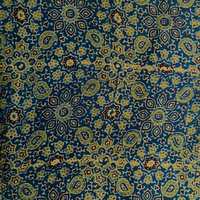 Modal Silk Ajrak Persian Blue With Scintillating Stars Hand Block Print Fabric