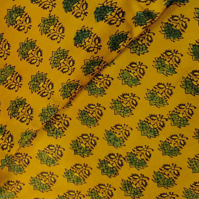 Modal Silk Haldi Dyed With Green Flower Block Print Fabric