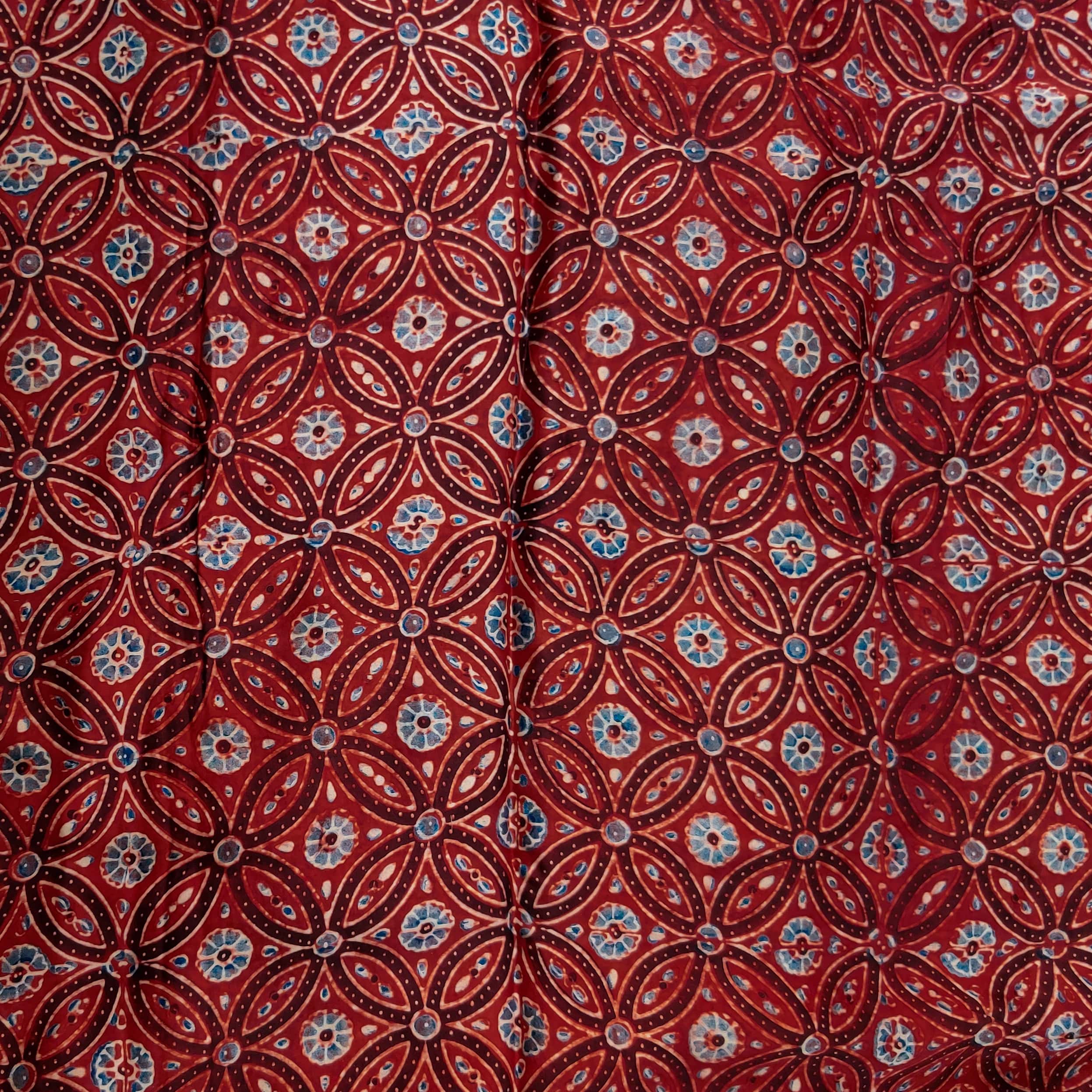 Modal Silk Maroon With Black Curvy Geometric Tile Hand Block Print Fab ...