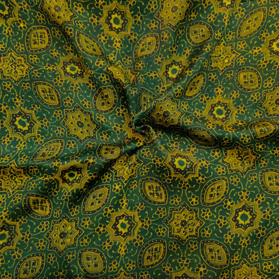 Modal Silk Shades Of Green Tile Hand Block Print Fabric