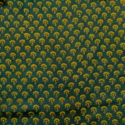 Pre-cut 2 meter Modal Silk Shades Of Green Tinitiny Motifs Hand Block Print Fabric