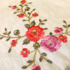 Mul Cotton Off White With Pink And Purple Flower Jaal Embroidered Fabric