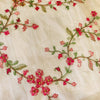 Mul Cotton Off White With Pink Shaded Tiny Flowers Jaal Embroidered Fabric