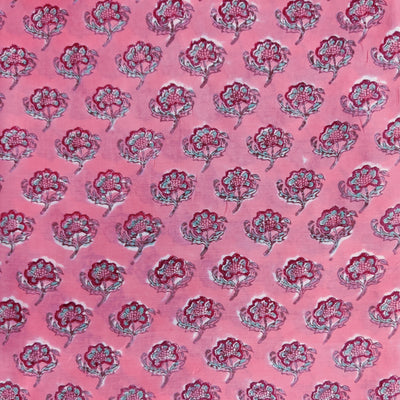Pre cut 1.90 meter Muslin Pink Jaipuri Hand Block Print Fabric