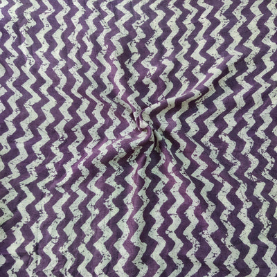 Muslin Wild Purple With Beautiful Cream Zig Zag Fabric