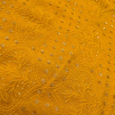 Mustard Haldi Georgette With A Beautiful All Over Heavy Thread Sequence Embroidered Fabric