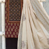 NAYA - Pure Cotton Brown Gamthi Block Printed Top With Embellished Yoke With Plain Cotton Bottom With A Cream Cotton Printed Dupatta