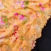 Orange Vintage Floral Organza With One Side Embroiedered Fabric