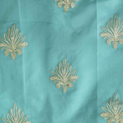 Organza Pastel Blue With Gota Embroidered Flower Motifs Fabric