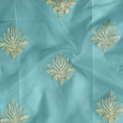 Organza Pastel Blue With Gota Embroidered Flower Motifs Fabric